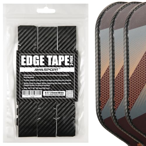 PICKLETECH Pickleball Paddle Protection Tape - 3K PU Interwoven Texture - Paddle Head Edge Guard - Racket Edge Protection Tape -Fit Perfectly Curved Edge -No Wrinkling - color: 3K Black, size: Width 20mm