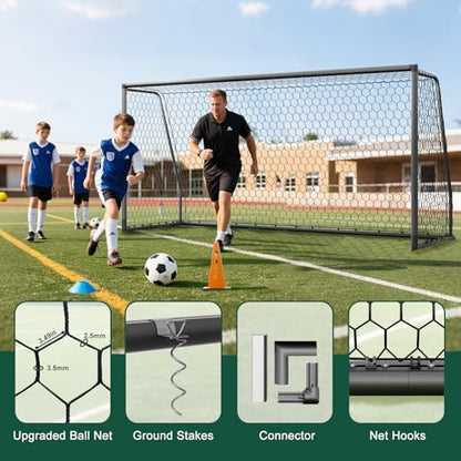 MOPHOTO Soccer Goal, 6X4/8x6/10x6.5/12x6/16x7/18.5x6.5/21x7/24x8ft Soccer Goals for Backyard, Full Size Soccer Goal for Teens & Adults Training - size: 12x6FT, style: Alu-Grey
