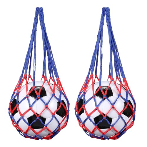 uxcell Basketball Net Bags, Nylon Soccer Ball Holder Portable Multifunctional Single Ball Mesh Net Bag for Storage Basketball Soccer Rugby Balls - color: Blue/Red