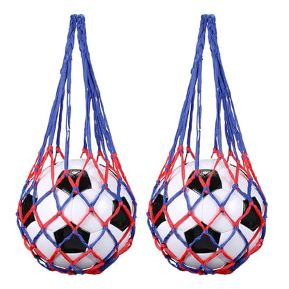 uxcell Basketball Net Bags, Nylon Soccer Ball Holder Portable Multifunctional Single Ball Mesh Net Bag for Storage Basketball Soccer Rugby Balls - color: Blue/Red