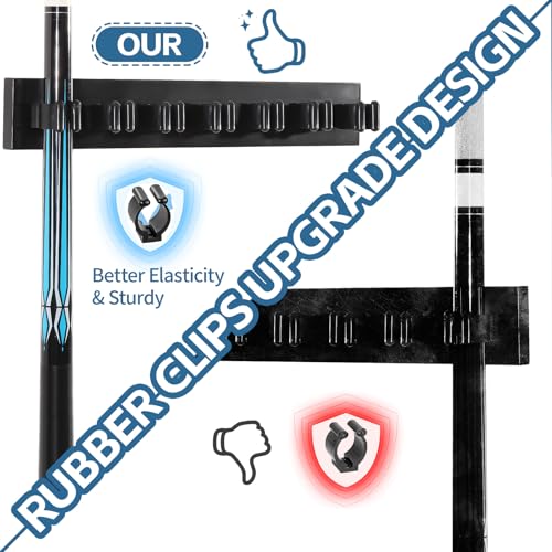 Pool Stick Holder Wall Mount for 7 Cues, Wooden Billiards Pool Cue Rack, Pool Cue Holder Pool Table Accessories Equipment Organizer, Pool Cue Rack Billiards Accessories for Game Room Men Cave- Black - size: Standard