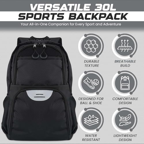 Soccer & Basketball Sports Bag with Ball Pump - Basketball Backpack with Separate Ball & Shoes Holder Compartment, Soccer Basketball Football & Volleyball Bag with Large Capacity - color: Carbon Black, style: With Ball Pump