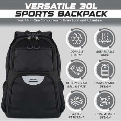 Soccer & Basketball Sports Bag with Ball Pump - Basketball Backpack with Separate Ball & Shoes Holder Compartment, Soccer Basketball Football & Volleyball Bag with Large Capacity - color: Carbon Black, style: With Ball Pump