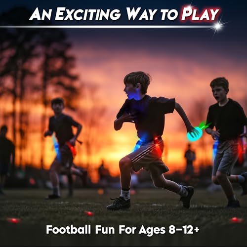 GloFlag Football – Light Up Game Set for Kids | Ages 8-12+, 4-16 players | LED Flags, Belts, Glow in the dark ball, bright field markers | Toys & Gifts for Boys 8–12+ | Play Day or Night | By Starlux