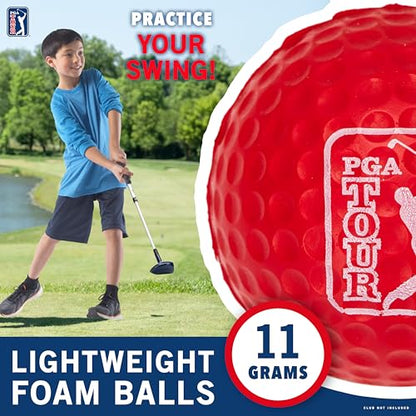 Franklin Sports PGA TOUR Indoor + Outdoor Foam Golf Balls - Kids + Adults Foam Golf Balls - Limited Flight - Includes Draw String Carry Bag - 12 Pack - Red, White + Blue