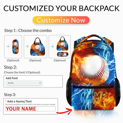 Backpack for Kids Boy Custom Baseball Bookbag for School Elementary Middle Primary, Personalized Student School Supplies - color: White