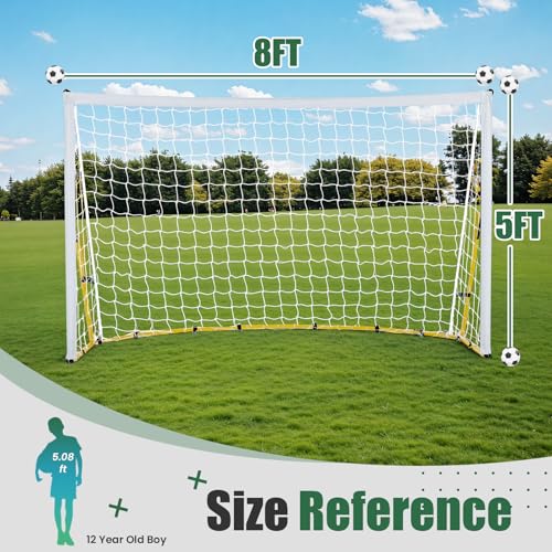 8FT x 5FT Soccer Goal for Backyard, Portable Pop Up Football Goal with Carry Bag, U-Shaped Stakes & Bungees, for Youth and Adults - Perfect for Garden, Beach, and Training