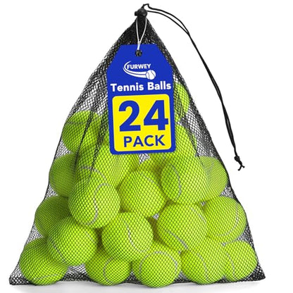 FURWEY Tennis Balls, 12/24/36/80 Pack Bulk Tennis Balls Pressureless Tennis Ball, Come with Mesh Bag for Easy Transport,Pet Dog Playing Balls, Good for Beginner Training Ball - size: 24P