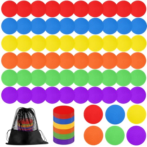4 Inch & 9 Inch Poly Spot Markers for Gym Floor, Non-Slip Rubber Floor Dots Flat Cones, 6/12/24/60Pcs Agility Markers for Soccer, Basketball, PE Training, Dance & Classroom Activities - style: 60Pcs 4 inch 6colors