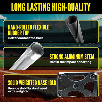 PLAYAPUT 5 Position Batting Tee,Hitting Tee Height Adjustable 24-46 Inch Baseball Tee with 2 Rubber Top,Aluminum Pole,Metal Base Softball Tee for All Players Practice Inside, Middle,Outside