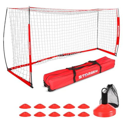 Storgem Soccer Goal,Soccer Net,Soccer Goals for Backyard,with Bow Frame,Collapsible Metal Base and 15 Training Cones - style: 14x7Ft