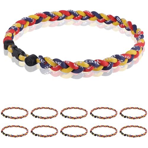 12 Pack Baseball Necklace 18inch, Team Gift for Baseball Funs, Three Braided Titanium Tornado Rope Design, with Muti - Color for Pick - color: Navy-Yellow-Red