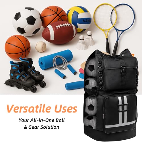Youeon Soccer Ball Bag with Pockets, Holds 14-16 Balls, Extra Large Sports Equipment Ball Bag with Adjustable Shoulder Straps, Heavy Duty Basketball Football Storage Bag for Coach, Players, Trainers