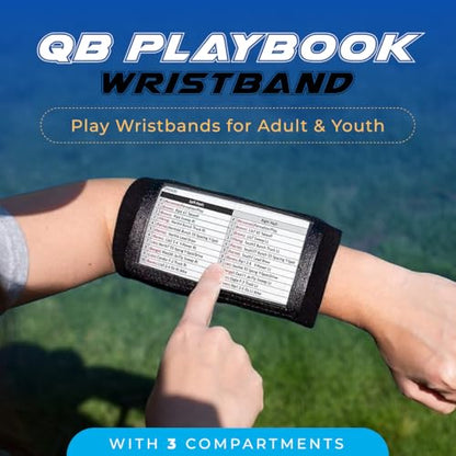 QB Playbook Wristband - Football Quarterback Play Wristbands for Adult and Youth - Wrist Coach for All Sports with 3 Compartments