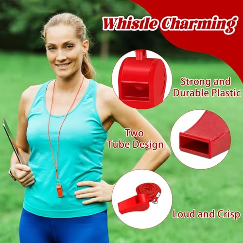 Retainbre 48 Pcs Coach Whistle with Lanyard Lifeguard Whistles Bulk Plastic Sports Loud Referee Whistle for Adults Emergency Teachers Training