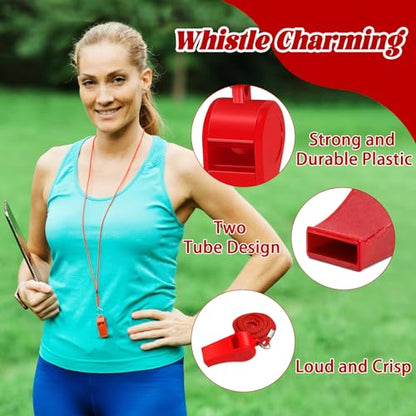 Retainbre 48 Pcs Coach Whistle with Lanyard Lifeguard Whistles Bulk Plastic Sports Loud Referee Whistle for Adults Emergency Teachers Training