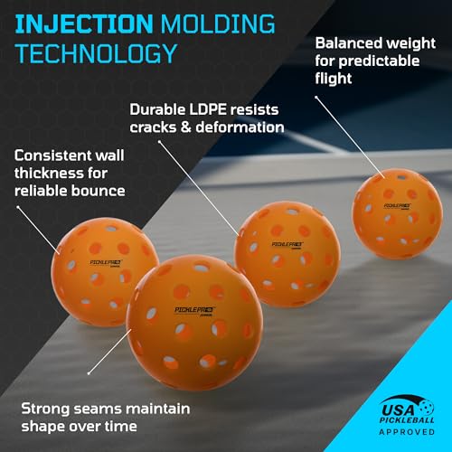 PicklePro Junior Outdoor & Indoor Pickleball Balls for Beginners – Lightweight LDPE 40-Hole Design for Stable Flight, Durable Construction for Training and Youth Play, USAPA Compliant