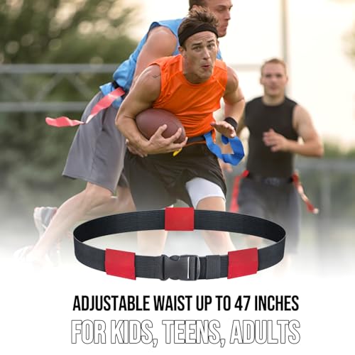 Flag Football Belts, 14 Player Adjustable Flag Football Set With 42 Football Flags,Size 3 Football, Pump and Storage Bag, Size Adjustable Up To 47 Inch Flag Football Belt For Kids,Youths,Adults