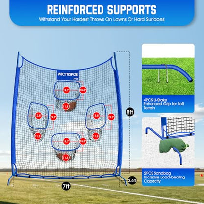 Football Throwing Net, Upgrade Heavy Duty Metal Frame Quarterback Training Equipment Throwing Machine with 1-4 Targets, Easy Setup Football Target Practice with CarryBag, Allweather Indoor Outdoor Use - size: 7 FT × 8 FT