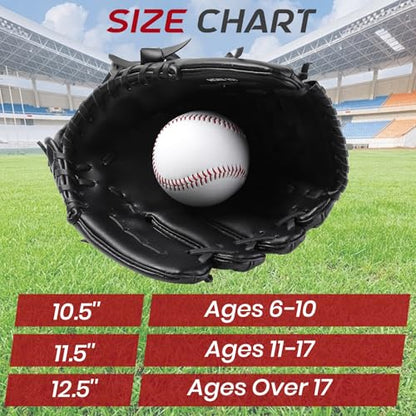 Baseball Glove + Ball Sets, Softball Glove, Baseball Mitt, 10.5''-12.5'' for Youth/Adult Training and Beginner Play, Synthetic Leather Softball Mitt - color: Black, size: 10.5"
