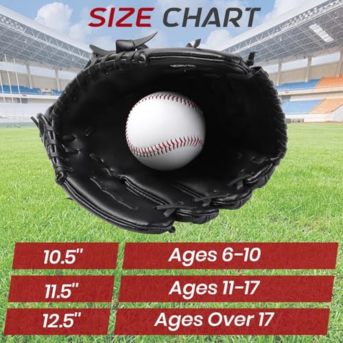 Baseball Glove + Ball Sets, Softball Glove, Baseball Mitt, 10.5''-12.5'' for Youth/Adult Training and Beginner Play, Synthetic Leather Softball Mitt - color: Black, size: 11.5"