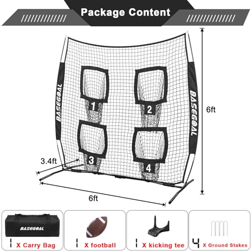 BaseGoal 6x6 Ft Football Nets for Throwing,Football Target,Quarterback Training Equipment with 4 Target Pockets for Improving Football Accuracy Throwing - color: black