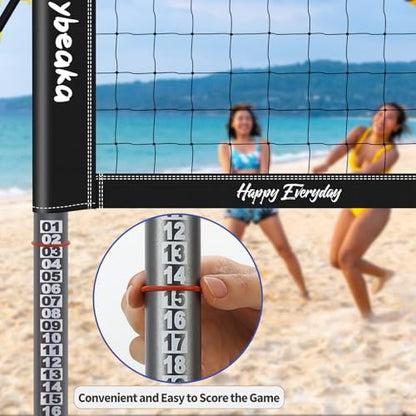 20ft / 32ft Portable Outdoor Volleyball Net Set for Backyard Beach Grass with Heavy Duty 1.25" Adjustable Poles, 28-Ply PE Net, PU Volleyball & Pump, Large Storage Bag (Black + White, 32ft)