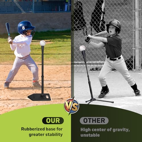 Baseball Tee for Kids, Adjustable 19"-32" Height Telescopic Molded Rubber Tee, Batting Tee,Youth Hitting Tee, Softball Tee for Any Age Player Baseball Practice