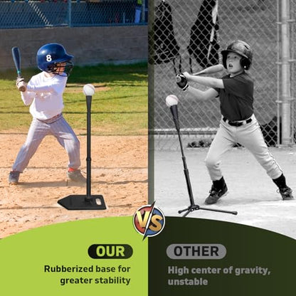 Baseball Tee for Kids, Adjustable 19"-32" Height Telescopic Molded Rubber Tee, Batting Tee,Youth Hitting Tee, Softball Tee for Any Age Player Baseball Practice
