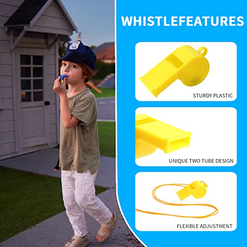 WSYUB Plastic Whistles, 24Pcs Sports Whistle Bulk with Lanyard, Loud Crisp Sound Whistle for Coaches Referees, Colorful Toy Giveaways Party Whistles