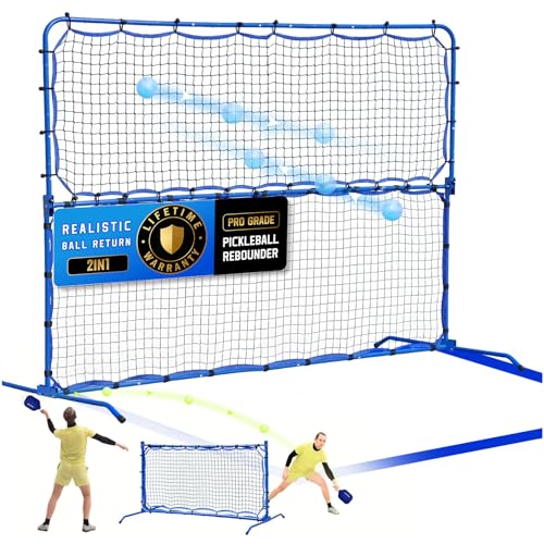 Pickleball Practice Rebounder Net Adjustable Angle for Dinks Volleys Solo Team Training Equipment, Mini Pickle Ball Net Portable Trainer for Outdoor Driveway Backyard Indoor Garage, Easy Setup - size: 8x6FT
