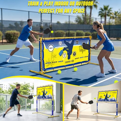 6×6FT 2-in-1 Pickleball Rebounder & Game Net — Portable Pickleball Net, Adjustable Rebounder Training Net, Heavy-Duty Iron Frame, 28KG Tension Ropes (Backyard & Solo Practice) Blue