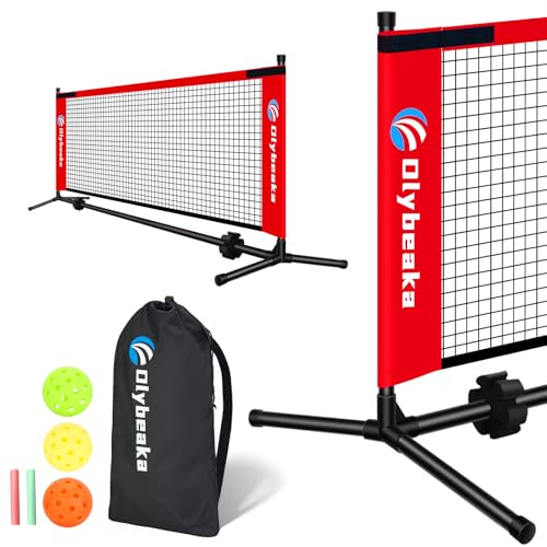 5ft / 10ft / 12.5 ft Mini Pickleball Net for Driveway Backyard with 3 Pickleballs, Carry Bag, Chalks, Portable Half Court Small Pickleball Net for Adults Kids Beginners Pros - color: Red, size: 10ft