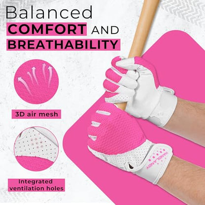 HANDLANDY Baseball Batting Gloves for Adult Youth, Grip Breathable Softball Batting Gloves Fit Men Kids Boys Girls - color: Pink-Adult, size: Adult X-Large