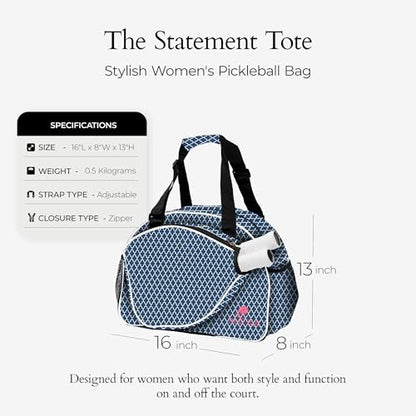 Pik’le’Ball Sport Premium Women's Pickleball Bag – Stylish and Versatile Sports Bag with Water Bottle Holder, Padded Paddle Pocket, and Spacious Design (fits 2+ Paddles!) - color: Classy Blue