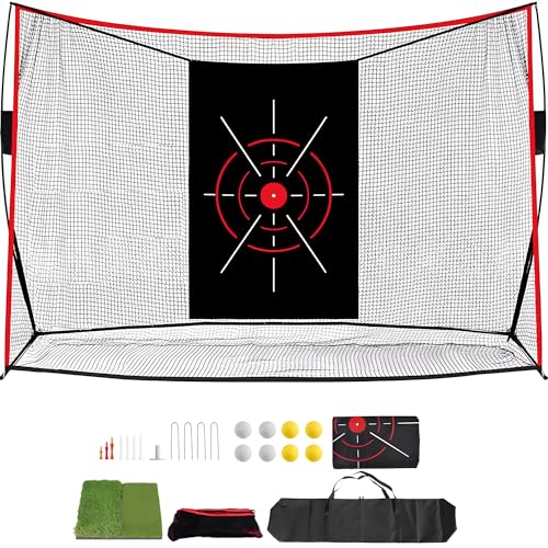 Aohanoi Golf Net, 10x7ft Golf Hitting Nets with a Turf Mats, Golf Practice Net for Backyard,Garage, Terrace Equipped with Noise Free Target, Great Gift for Fathers, Husbands and Professional Golfers