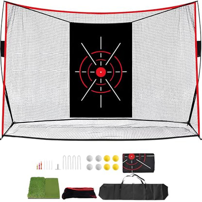Aohanoi Golf Net, 10x7ft Golf Hitting Nets with a Turf Mats, Golf Practice Net for Backyard,Garage, Terrace Equipped with Noise Free Target, Great Gift for Fathers, Husbands and Professional Golfers