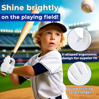 AIGEVTURE Baseball Bating Gloves Adult Youth Baseball Softball Batting Gloves Adult Kids Boys Girls - color: White, size: Kids X-Small