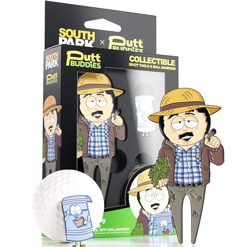 South Park Farmer Randy Golf Divot Tool and Towelie Ball Marker – Magnetic Collectible Golf Gift Set with Hat Clip & Tin for Golfers