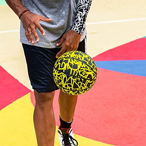 AND1 Xcelerate Rubber Basketball: Game Ready, Official Regulation Size 7 (29.5”) Streetball, Made for Indoor/Outdoor Basketball Games- Graffiti Collection (Black/Black)