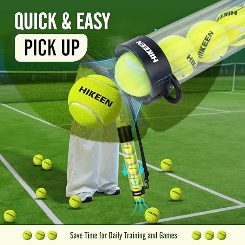 Hikeen Durable Tennis Ball Pick up Tube with 6/12 Tennis Balls,Quick Pickup & Storage Tennis Ball Tube with Shoulder Strap for Tennis Accessories - Includes 6/12 Balls - style: with 6 Tennis Balls
