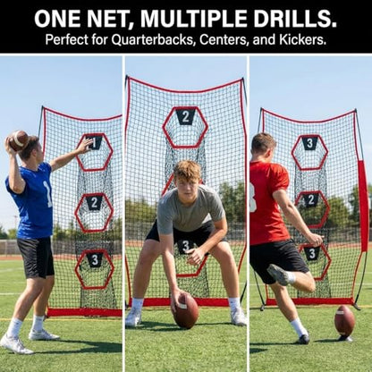 Football Throwing Net ： Quarterback Target for Passing Accuracy Training - Quick Setup Practice Net with Stable Frame & Carry Bag for Backyard or Field Use