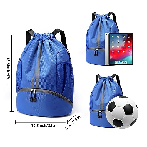 Valleycomfy Sports Drawstring Backpack - Water Resistant String Bag with Side Mesh Pockets Shoe Compartment Gym Backpack for Women & Men Blue - color: A-blue