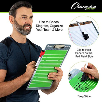 Champion Sports Large & XL Dry Erase Board For Coaching - Whiteboards for Strategizing, Techniques, Plays - 2-Sided Boards with Front Side Full Field - Backside Half Field and Lineup - color: Football, style: Standard Coaches Board