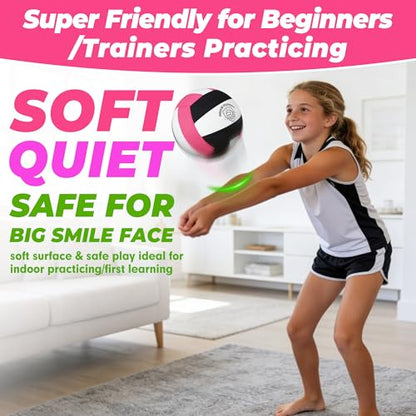 Soft Indoor Volleyballs for Girls Youth Beginners Trainer Fabric Light First Learning Volleyballs Safe Quiet Practicing Inside the House Birthday Easter Gifts - color: Pink