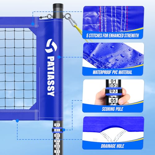 Professional Heavy Duty Volleyball Net Set for Backyard & Beach, Outdoor Net System with Steel Anti-Sag Winch, 32FT Reinforced Net, Height Adjustable Rust-Resistant Aluminum Poles, Portable Carry Bag