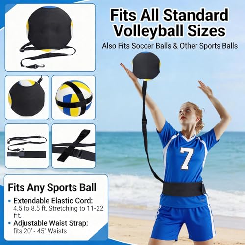 Volleyball Training Equipment Aid Set, 8 Pcs Indoor Outdoor Solo Practice Kit with Training Volleyball, Belt, Trainer Aids for Serve, Spike, Pass Practice, Ideal Gift for Girls and Beginners