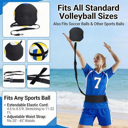 Volleyball Training Equipment Aid Set, 8 Pcs Indoor Outdoor Solo Practice Kit with Training Volleyball, Belt, Trainer Aids for Serve, Spike, Pass Practice, Ideal Gift for Girls and Beginners