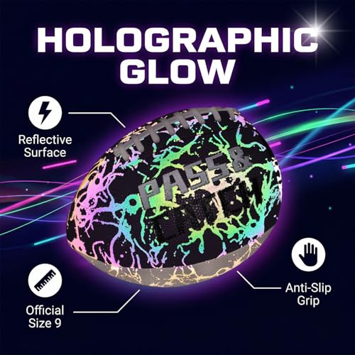 Holographic PassCatch Training Football - Solo Practice Trainer for Passing & Catching, Durable Composite Material with Dazzling Flash-Activated Light Show, - color: Purple＆White