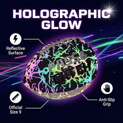 Holographic PassCatch Training Football - Solo Practice Trainer for Passing & Catching, Durable Composite Material with Dazzling Flash-Activated Light Show, - color: Purple＆White